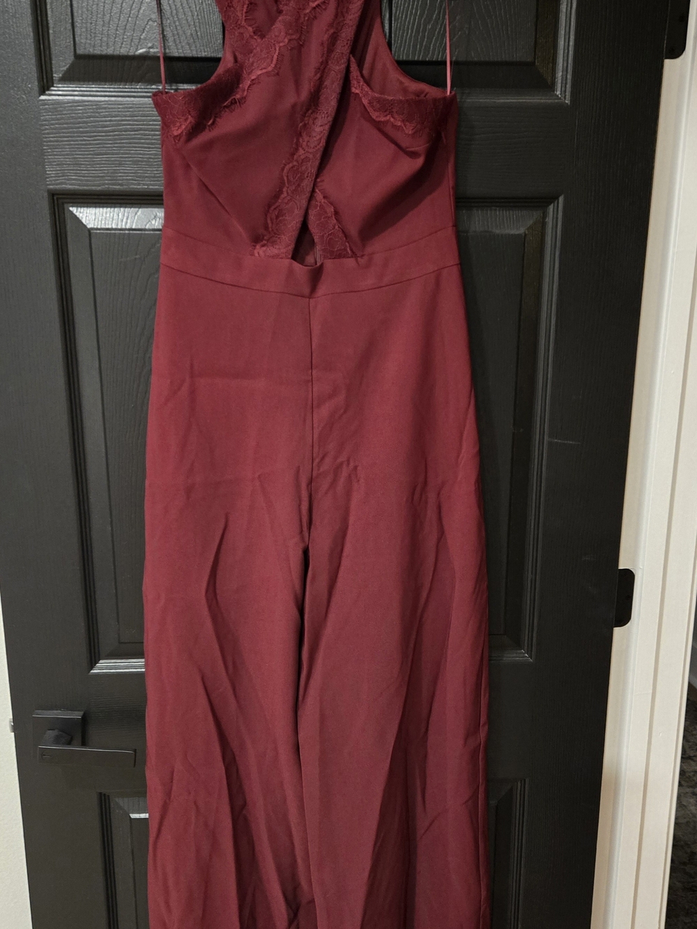 Women’s Lace-Trim Wide-Leg Jumpsuit in Deep Wine